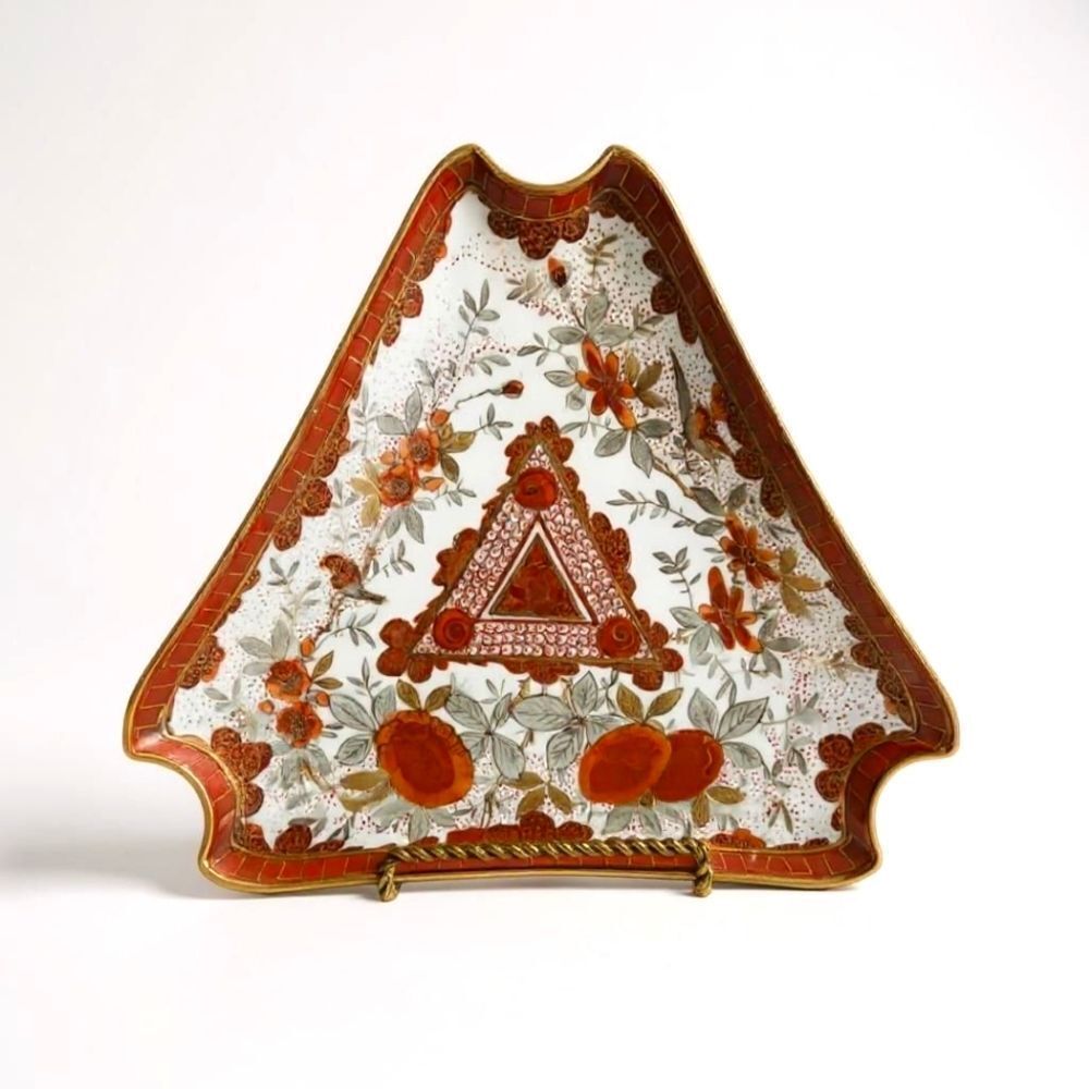 Carl Knoll Carlsbad Triangle Shaped Brown Orange Bird Dish Beehive Mark Antique
